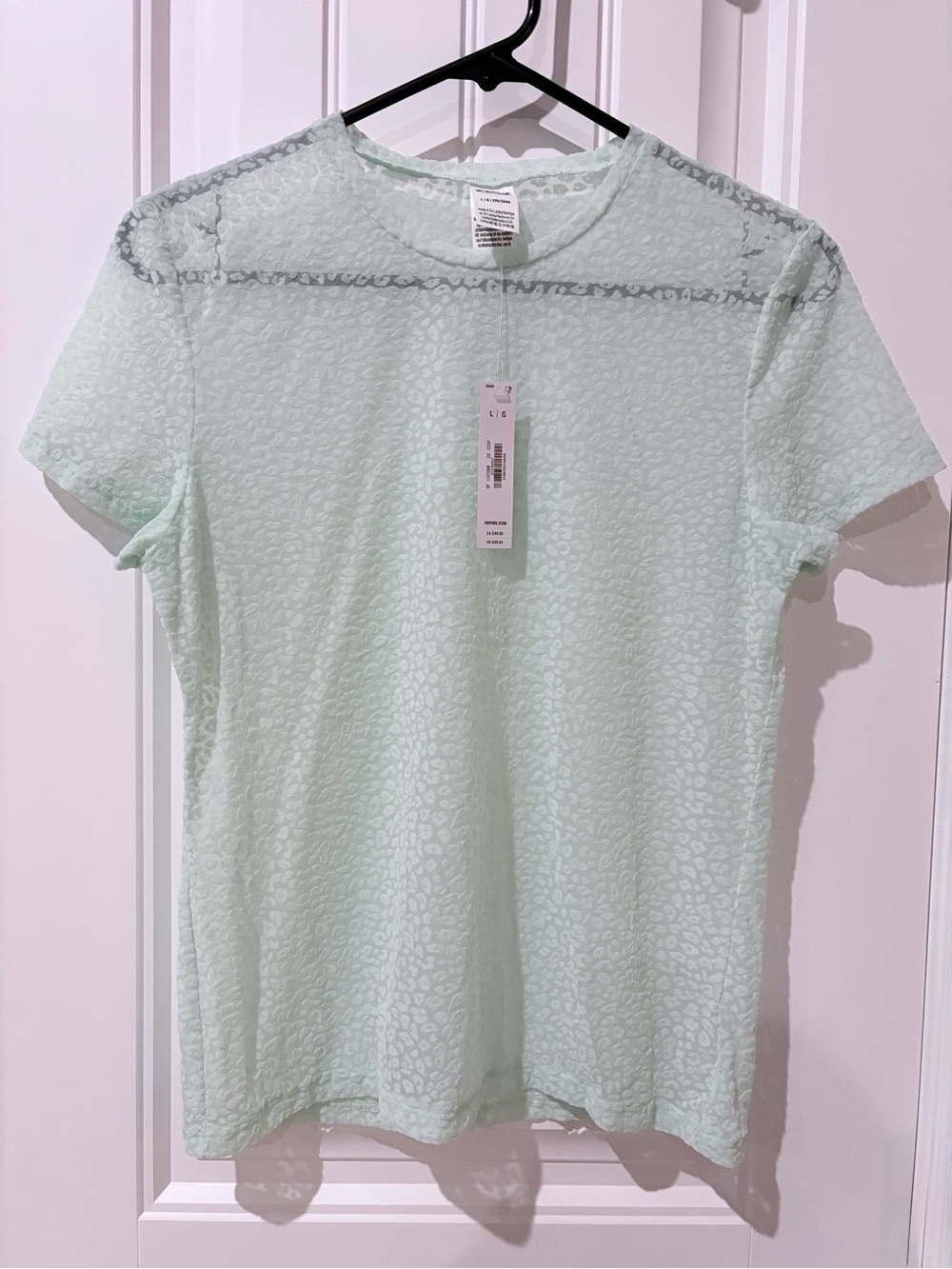 PINK Victoria's Secret Mint Sheer Short Sleeve Lace Tee - Picture 2 of 4